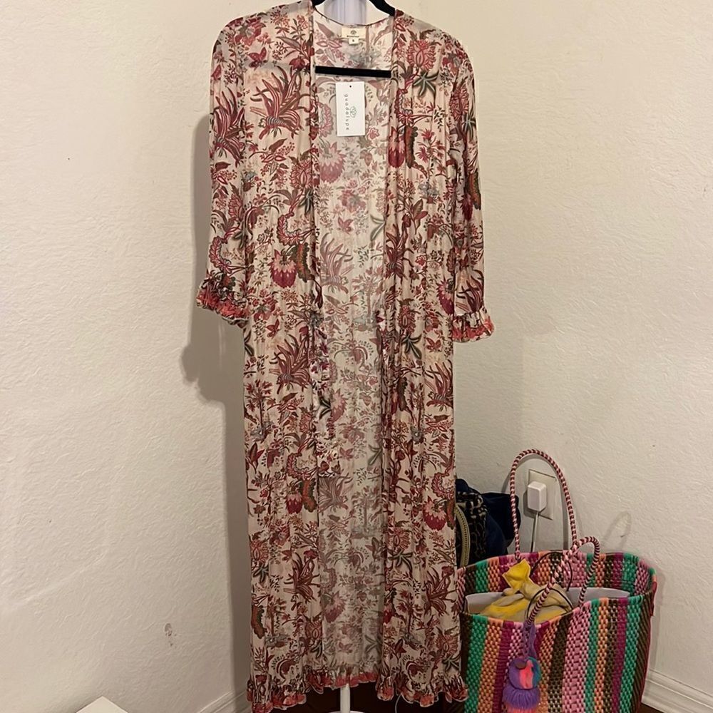 NWT - Long Cover Up - Komono Style with String Front Closure - Floral Size Small